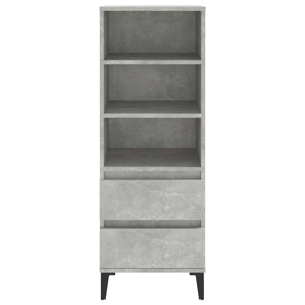 Highboard Grey Sideboard 40x36x110cm Engineered Wood with 3 Shelves and 2 Drawers Industrial Style