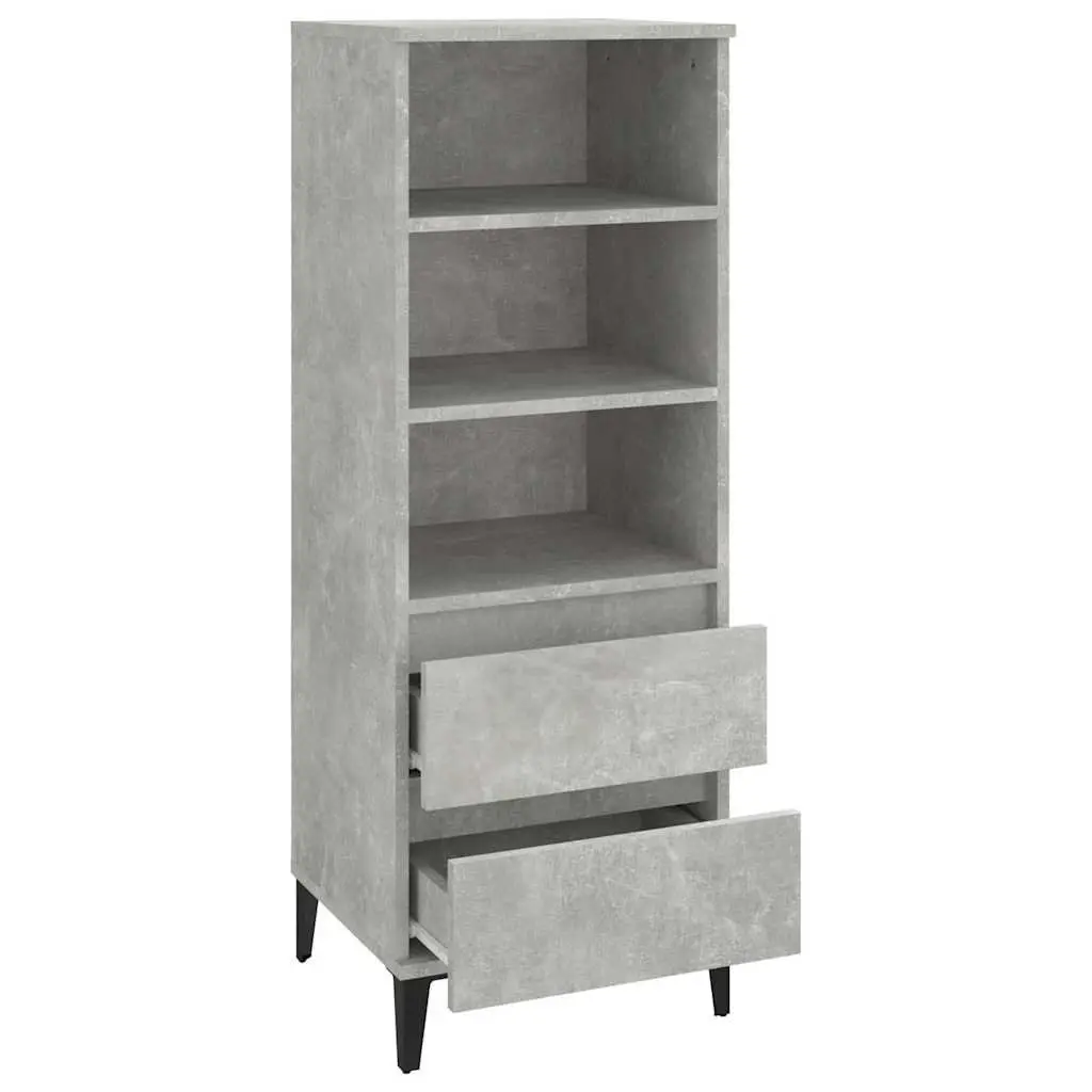 Highboard Grey Sideboard 40x36x110cm Engineered Wood with 3 Shelves and 2 Drawers Industrial Style