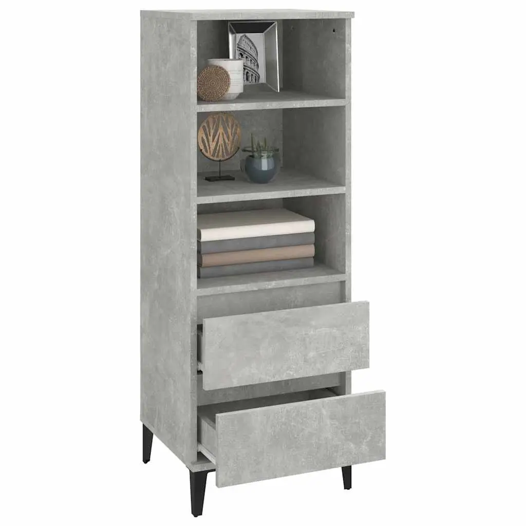 Highboard Grey Sideboard 40x36x110cm Engineered Wood with 3 Shelves and 2 Drawers Industrial Style