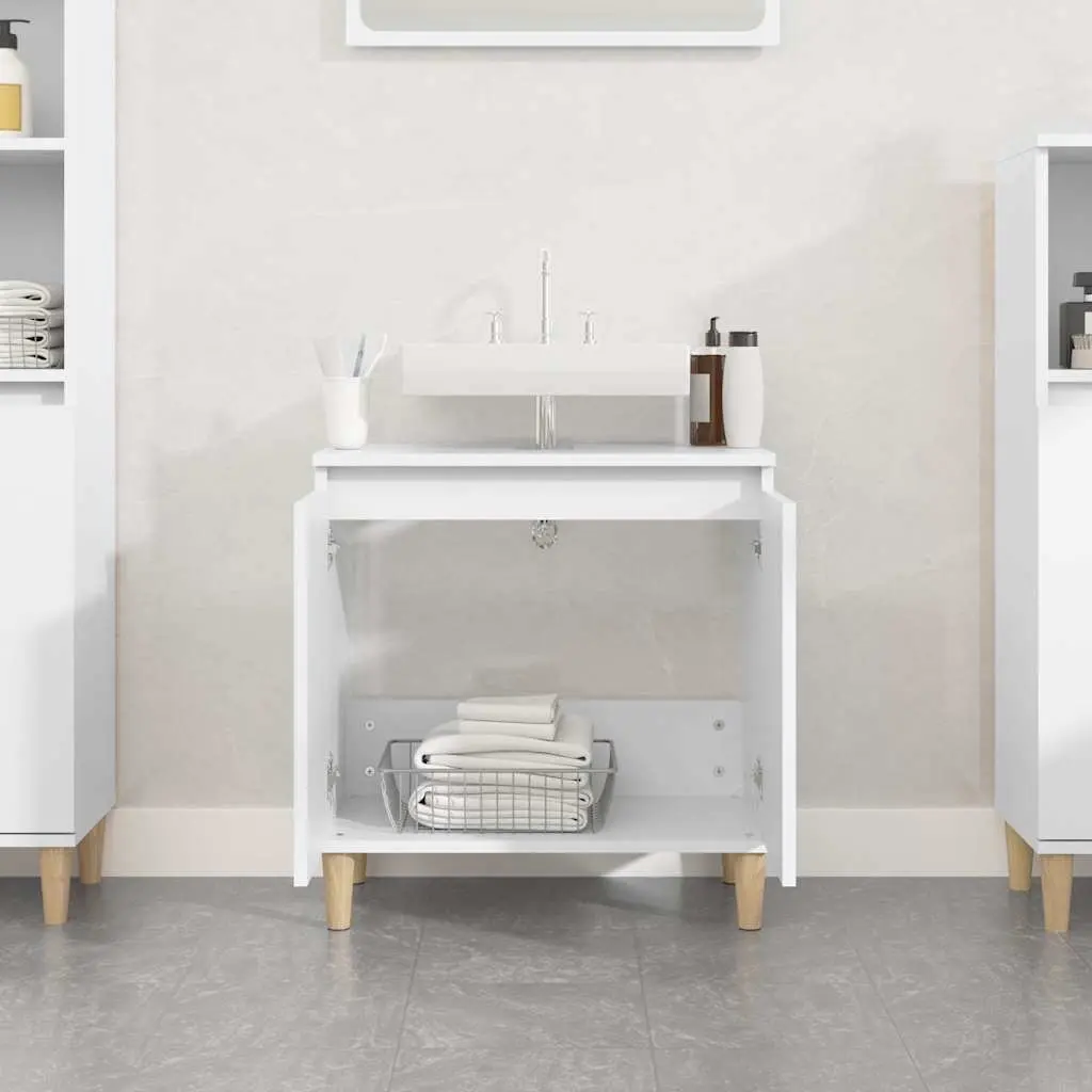 Sink Cabinet Bathroom Vanity Unit Engineered Wood White 60cm Height 58cm Width 33cm Depth