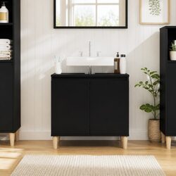 Bathroom Sink Cabinet Black Vanity Unit Storage Engineered Wood 58x33x60cm