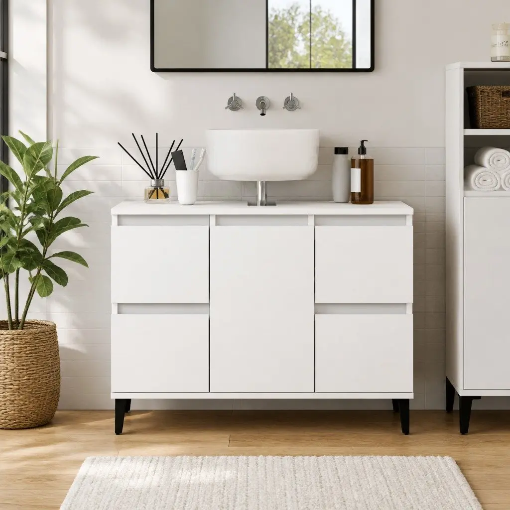 Bathroom Sink Cabinet White Engineered Wood Storage Vanity Unit 80x33x60cm