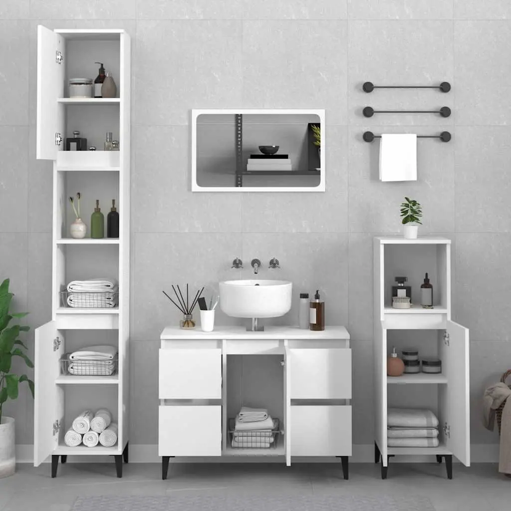 Bathroom Sink Cabinet White Engineered Wood Storage Vanity Unit 80x33x60cm