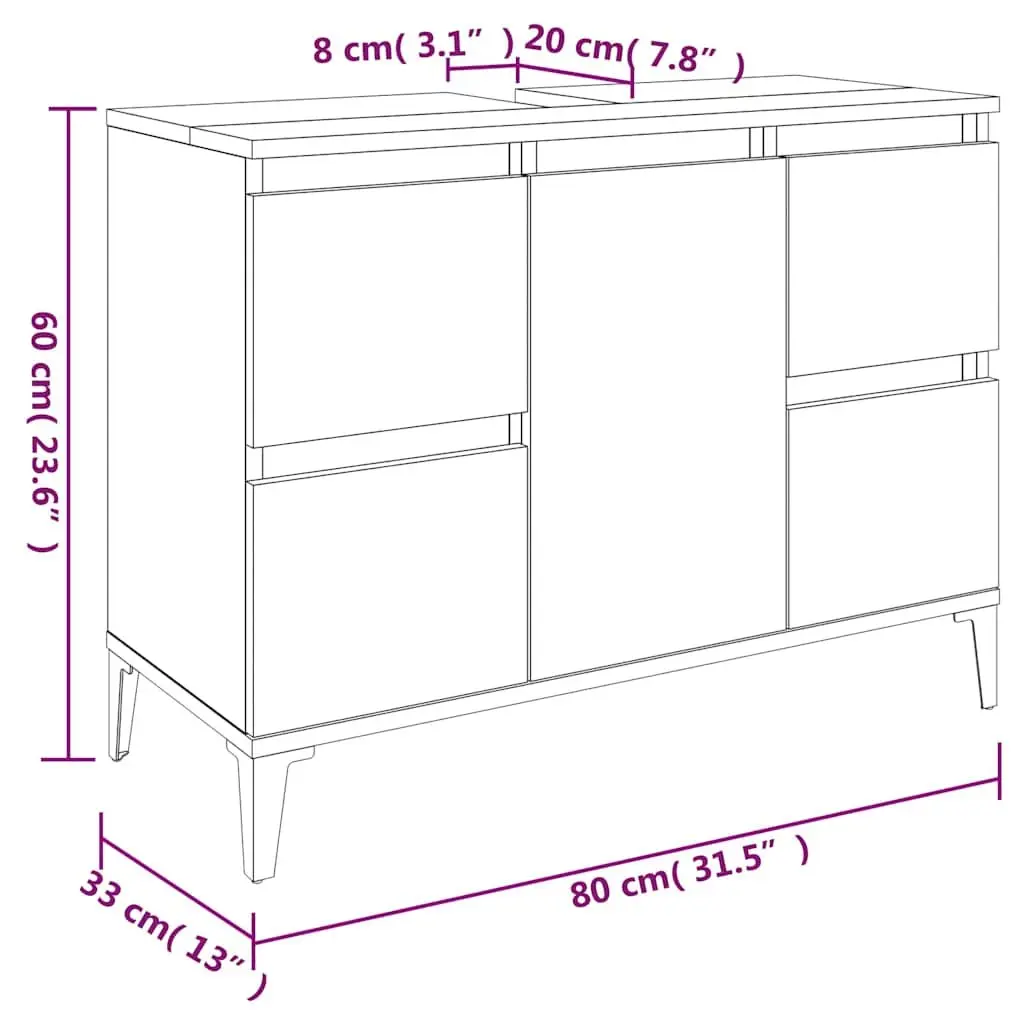 Bathroom Sink Cabinet White Engineered Wood Storage Vanity Unit 80x33x60cm