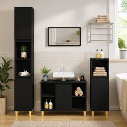 Sink Cabinet Black Bathroom Vanity Unit Storage Engineered Wood 80x33x60cm
