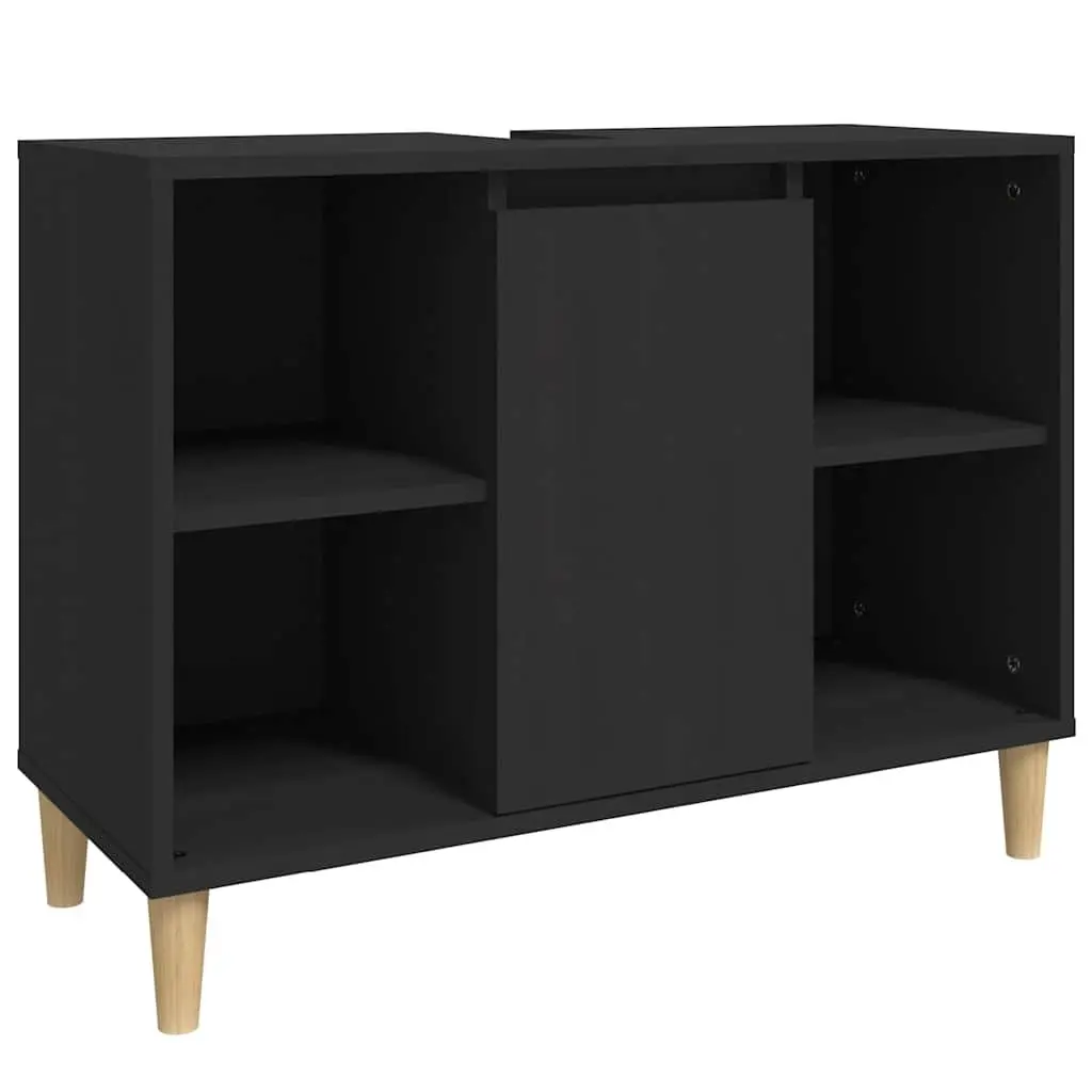 Sink Cabinet Black Bathroom Vanity Unit Storage Engineered Wood 80x33x60cm