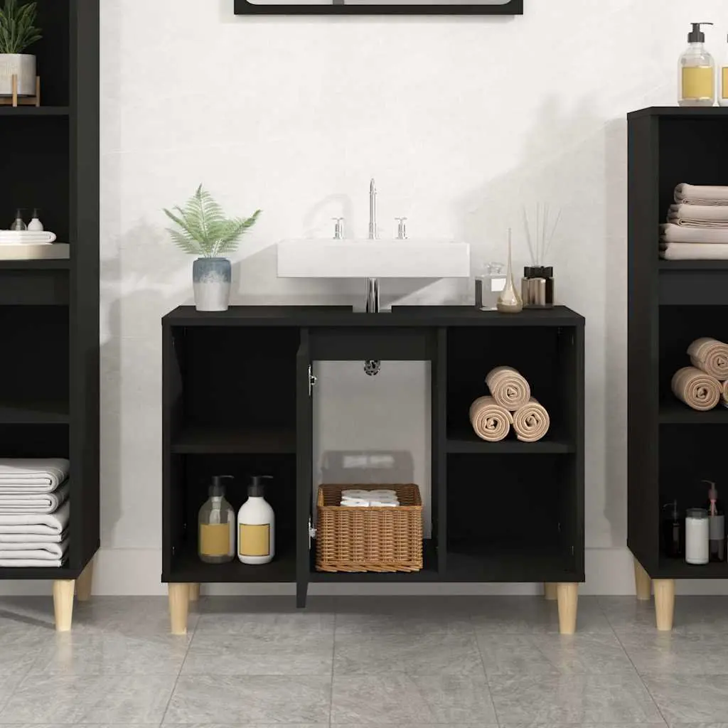 Sink Cabinet Black Bathroom Vanity Unit Storage Engineered Wood 80x33x60cm