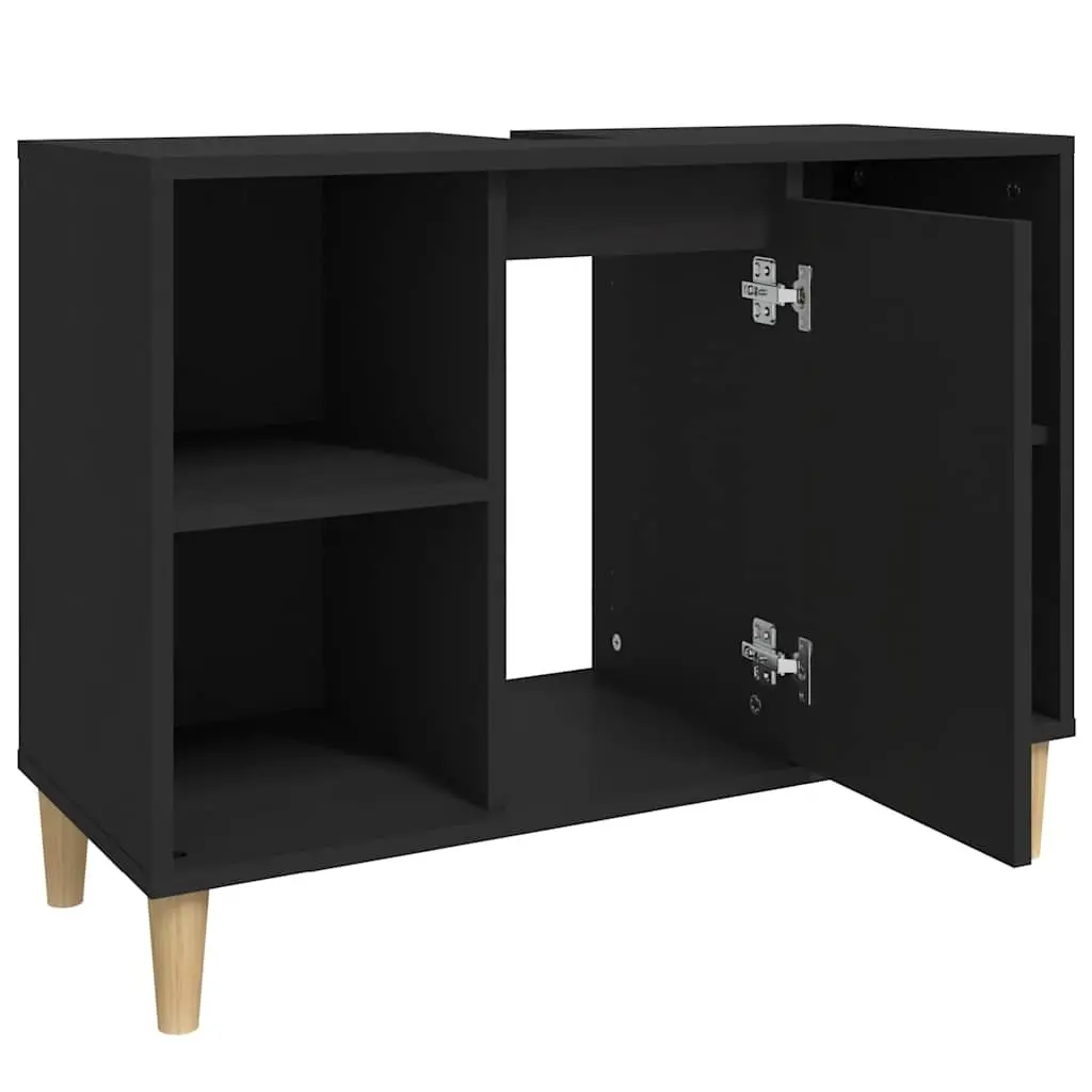 Sink Cabinet Black Bathroom Vanity Unit Storage Engineered Wood 80x33x60cm