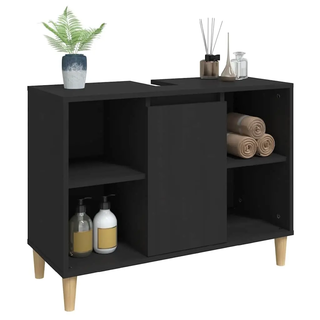 Sink Cabinet Black Bathroom Vanity Unit Storage Engineered Wood 80x33x60cm