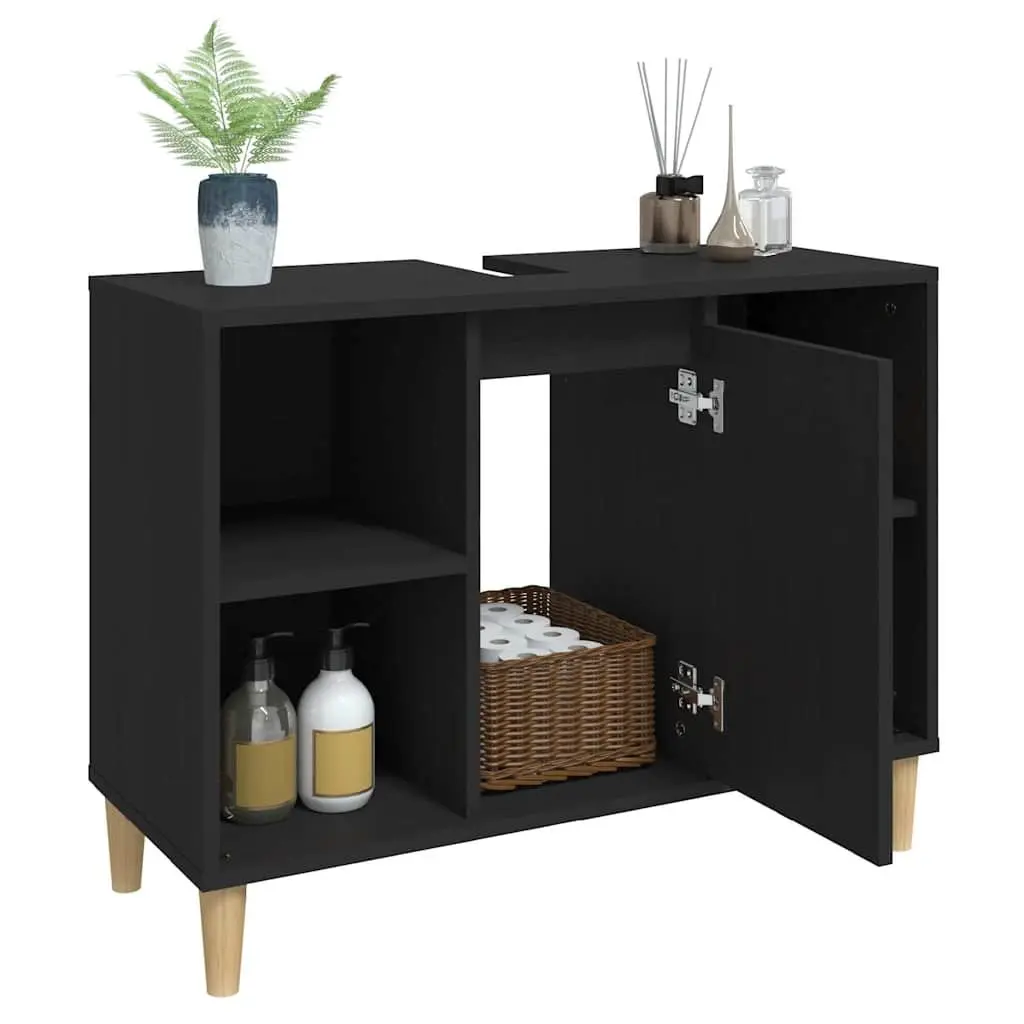 Sink Cabinet Black Bathroom Vanity Unit Storage Engineered Wood 80x33x60cm