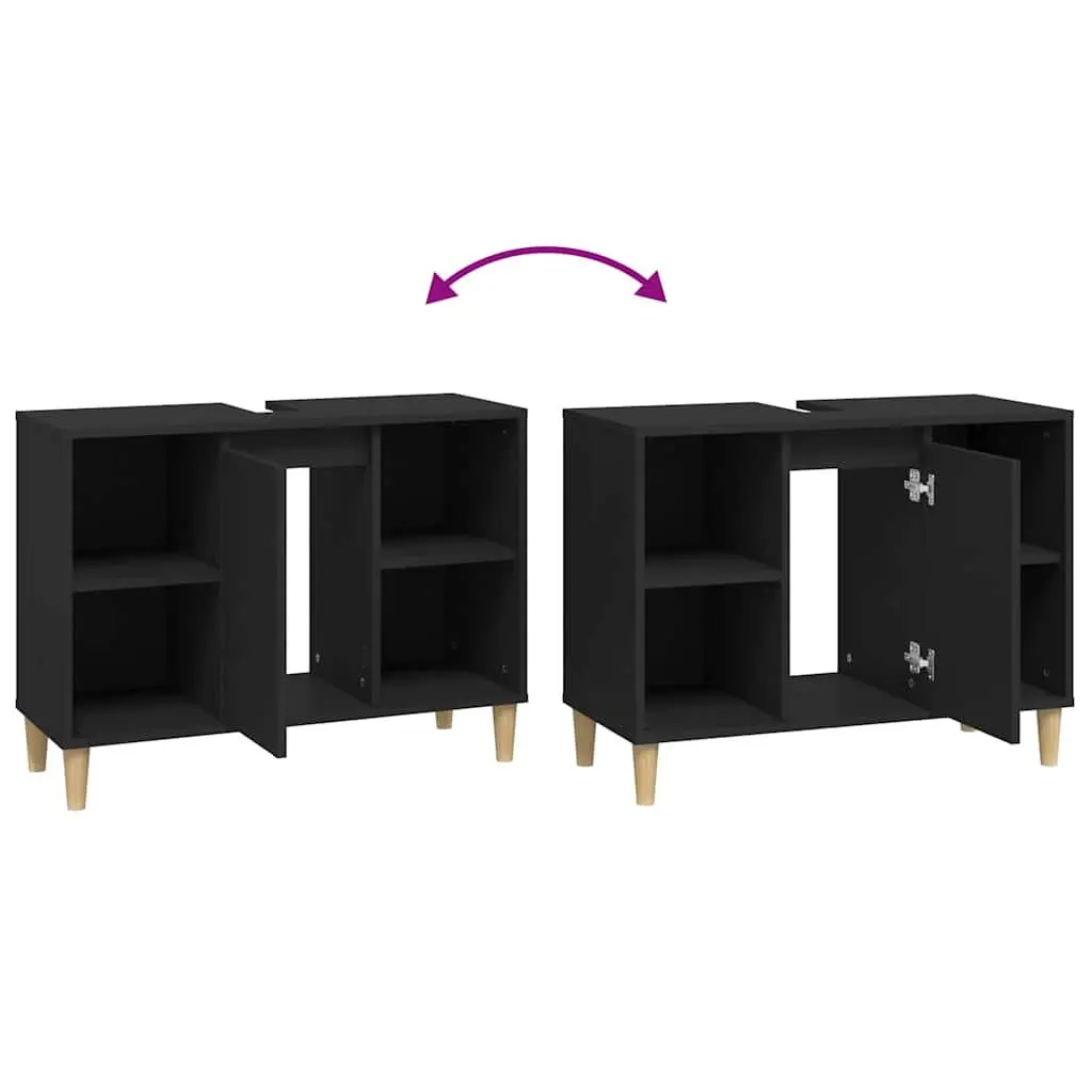 Sink Cabinet Black Bathroom Vanity Unit Storage Engineered Wood 80x33x60cm