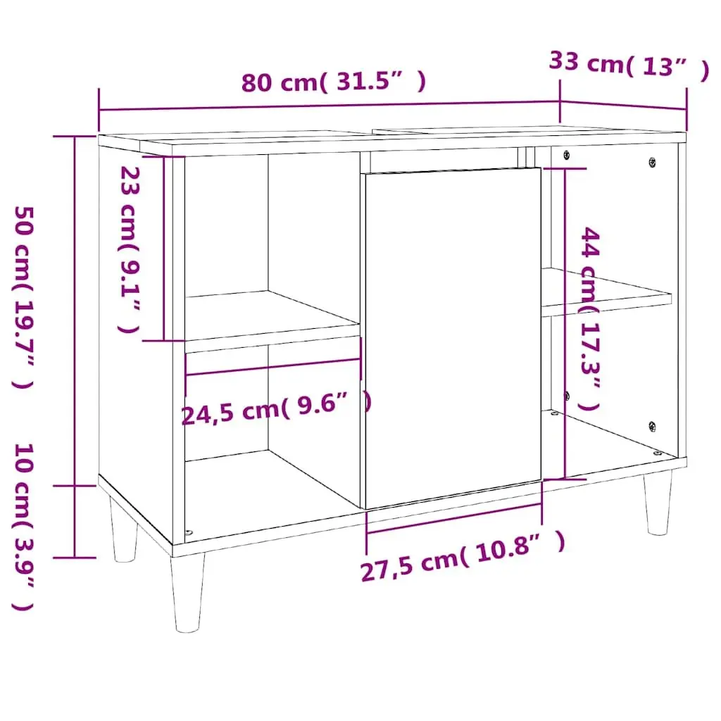 Sink Cabinet Black Bathroom Vanity Unit Storage Engineered Wood 80x33x60cm