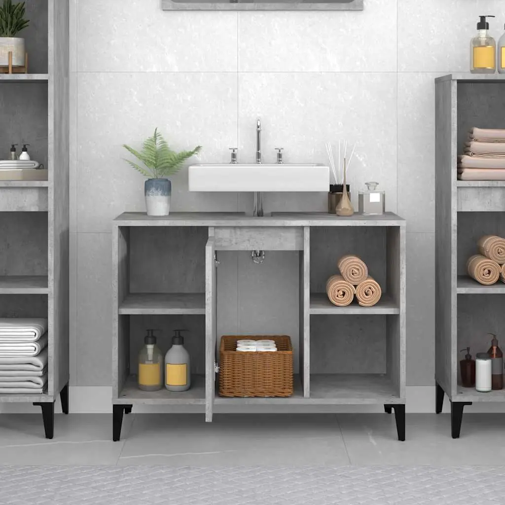 Grey Engineered Wood Bathroom Storage Unit 80x33x60cm Sink Cabinet