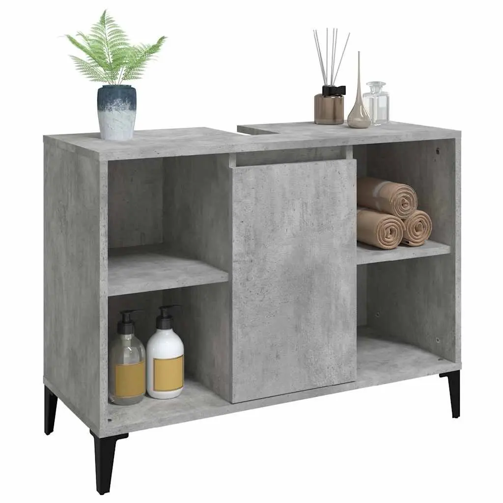 Grey Engineered Wood Bathroom Storage Unit 80x33x60cm Sink Cabinet