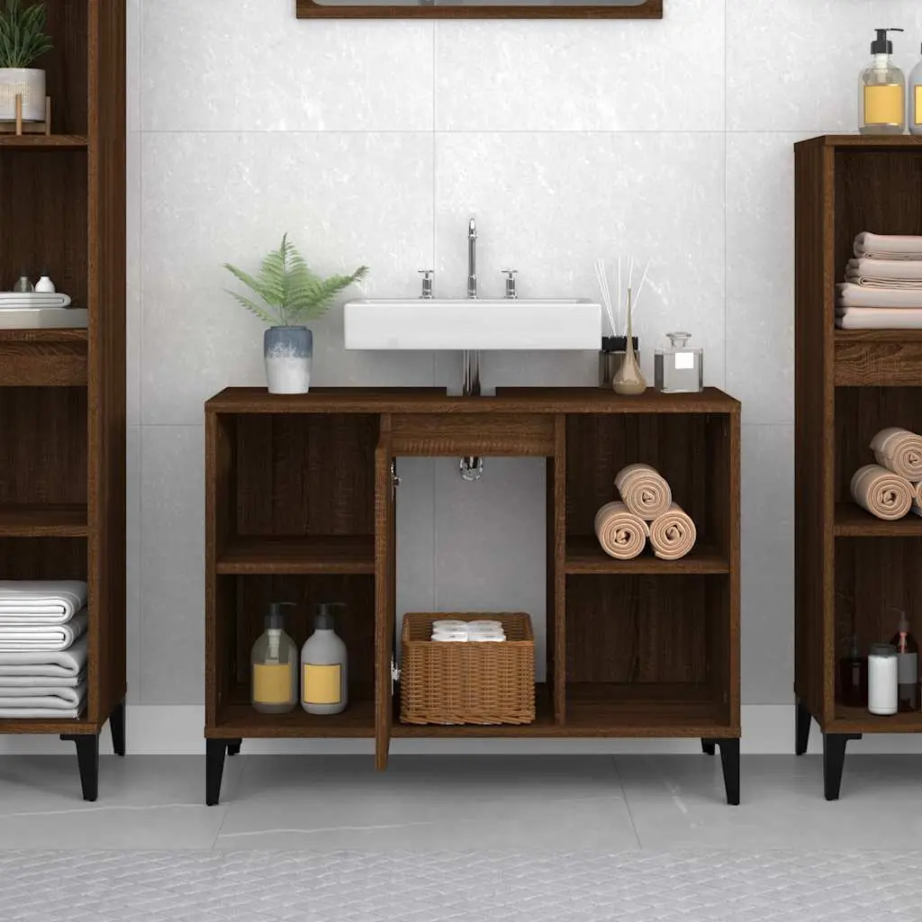 Bathroom Sink Cabinet Brown Oak 80x33x60cm Engineered Wood Storage Unit