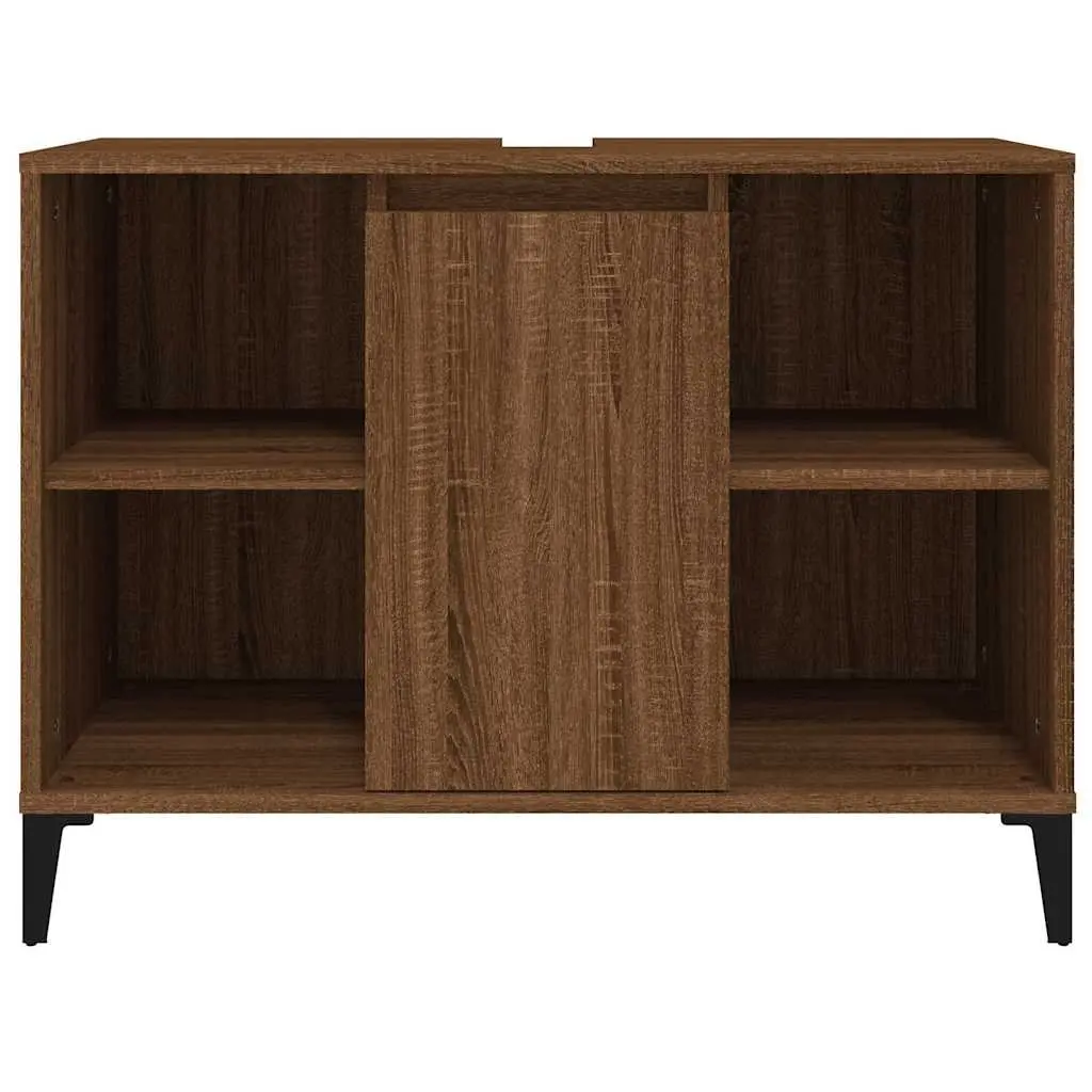 Bathroom Sink Cabinet Brown Oak 80x33x60cm Engineered Wood Storage Unit