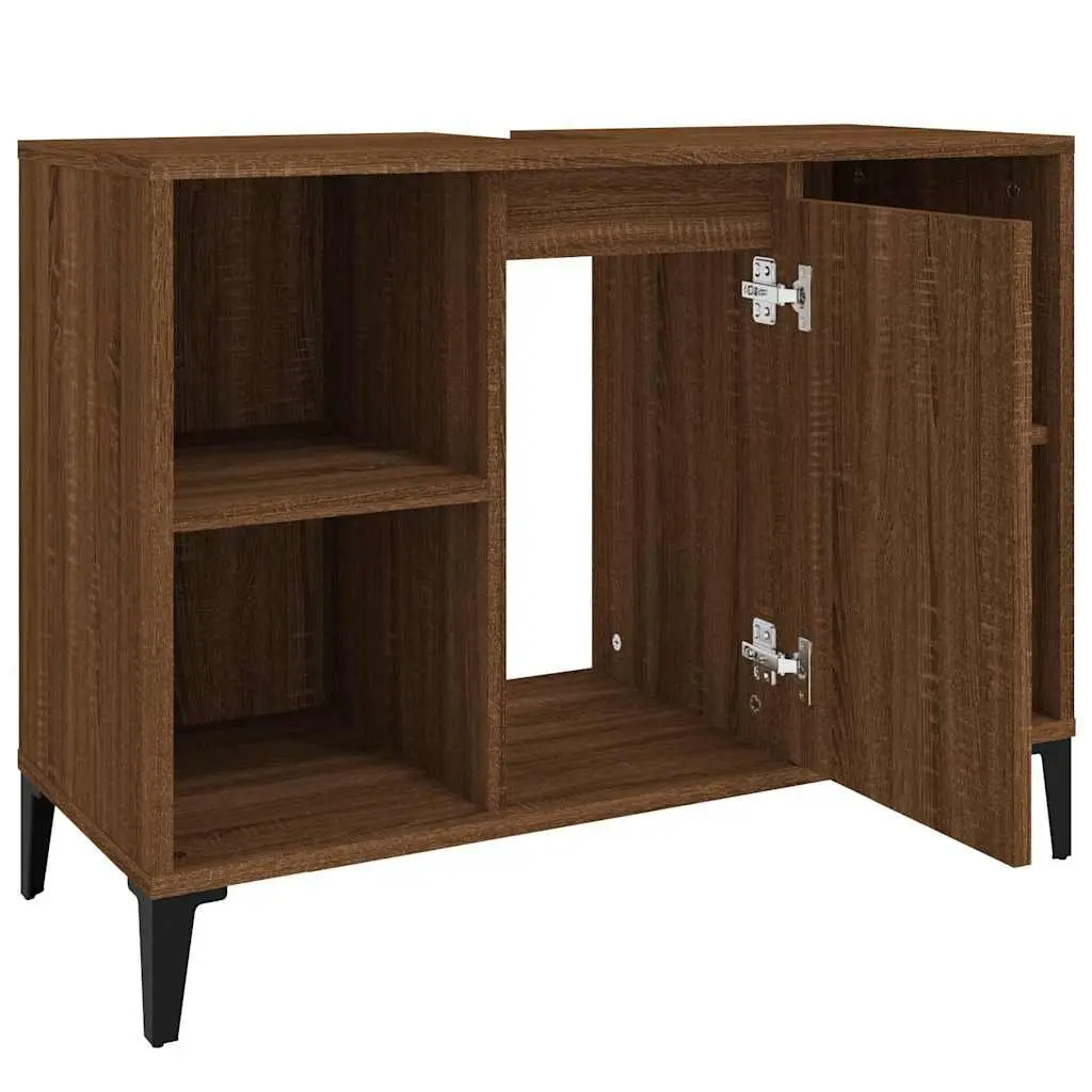 Bathroom Sink Cabinet Brown Oak 80x33x60cm Engineered Wood Storage Unit