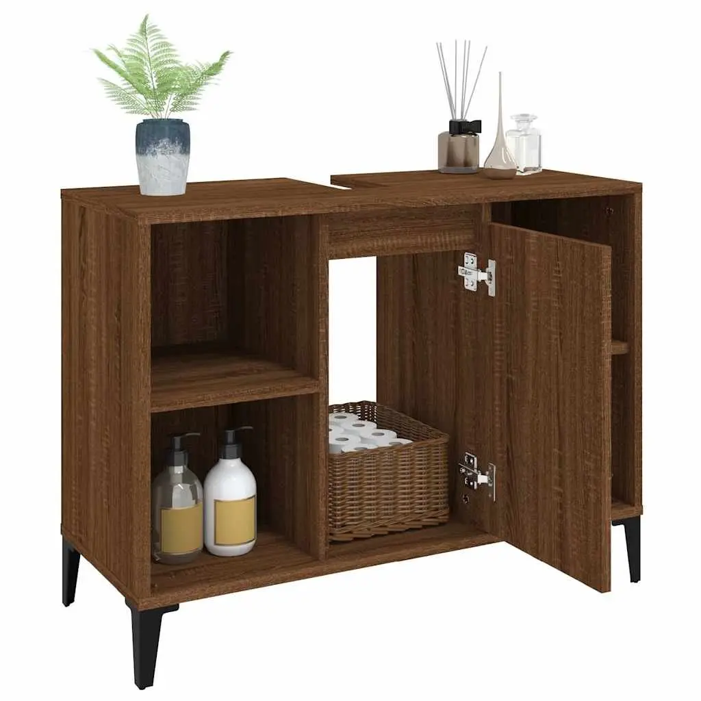 Bathroom Sink Cabinet Brown Oak 80x33x60cm Engineered Wood Storage Unit