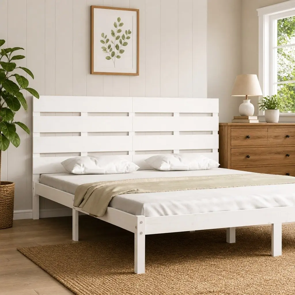 Headboard White 150cm Slatted Wood Design Bedroom Bed Frame Support