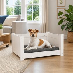 Dimensions and Details of the White Wooden Dog Bed