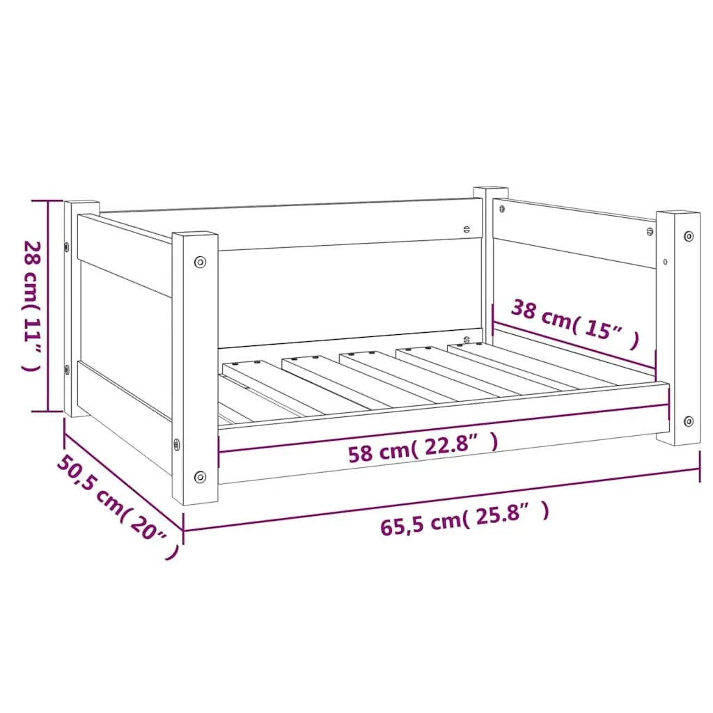 Dog Bed Rectangular Solid Pine Wood for Pets 65.5 x 50.5 x 28 cm
