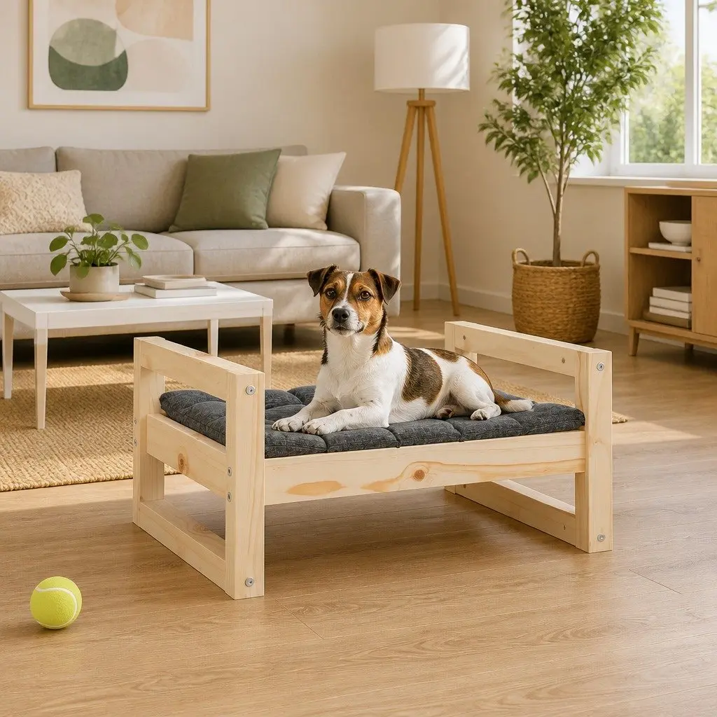 Rectangular Dog Bed Made from Solid Pine Wood