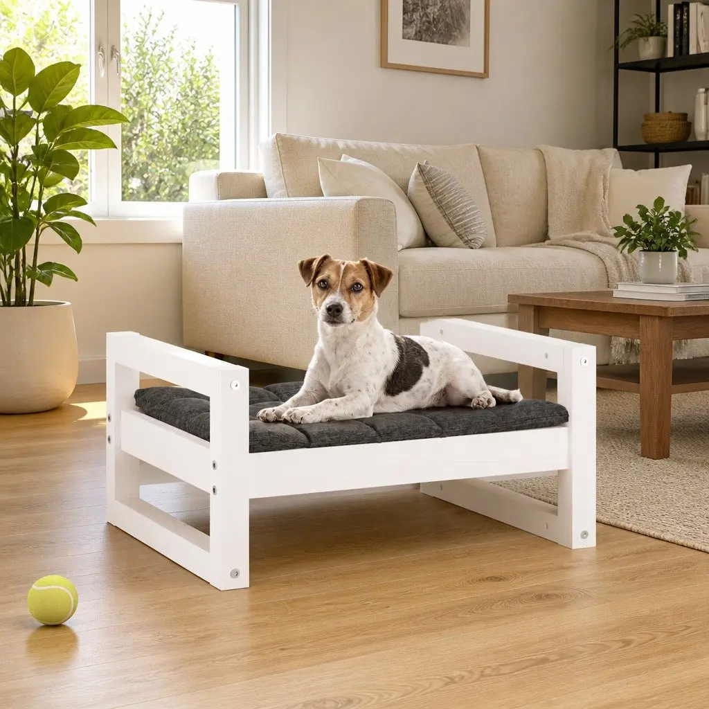 Rectangular Dog Bed with Solid Pine Wood Construction
