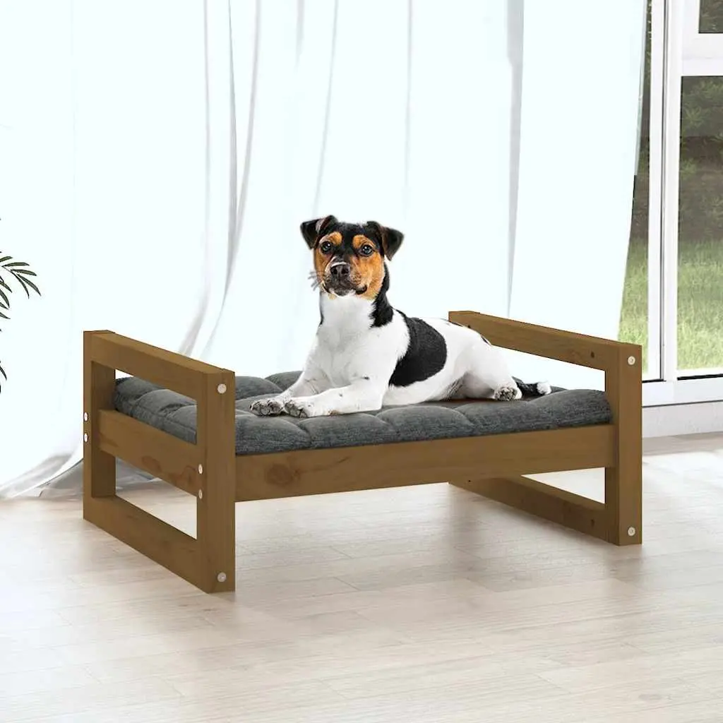 Dog Bed Solid Pine Wood Brown Rectangular Frame Sturdy Pet Sleeping Furniture