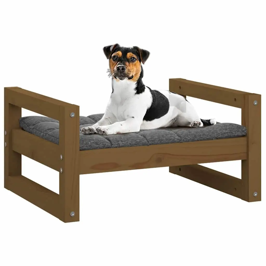 Dog Bed Solid Pine Wood Brown Rectangular Frame Sturdy Pet Sleeping Furniture