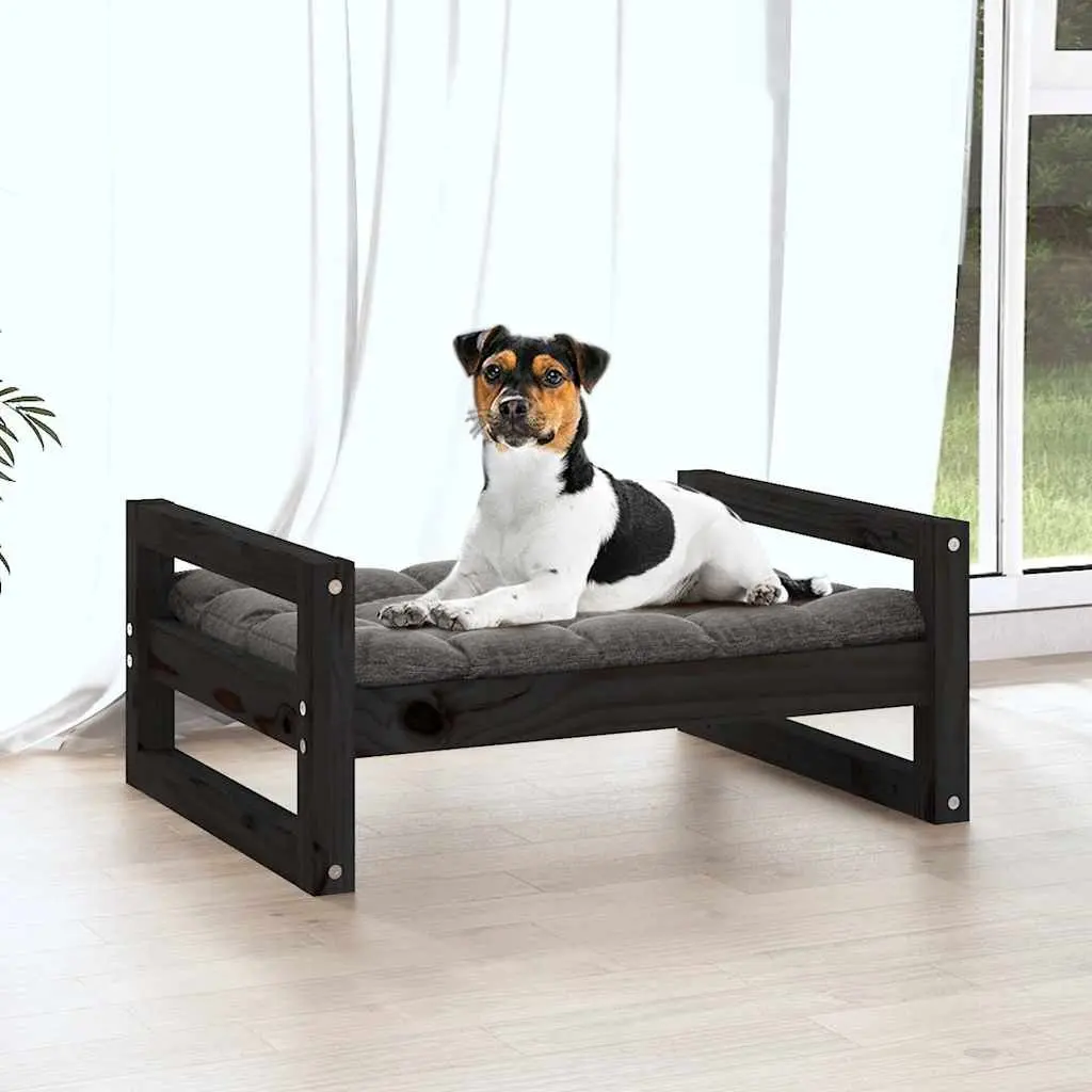 Dog Bed for Pets Rectangular Solid Pine Wood Frame Black 55.5x45.5x28cm
