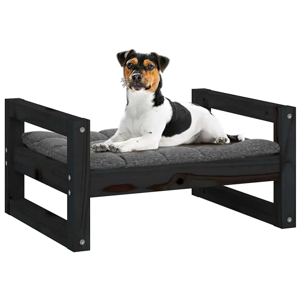 Dog Bed for Pets Rectangular Solid Pine Wood Frame Black 55.5x45.5x28cm
