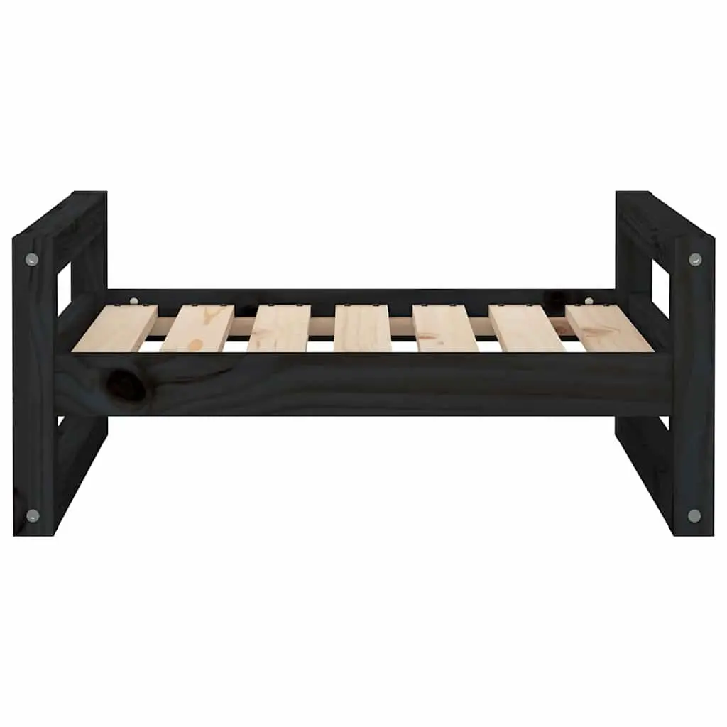 Dog Bed Solid Pine Wood Frame Black Rectangular Minimalist Design Pet Sleeping