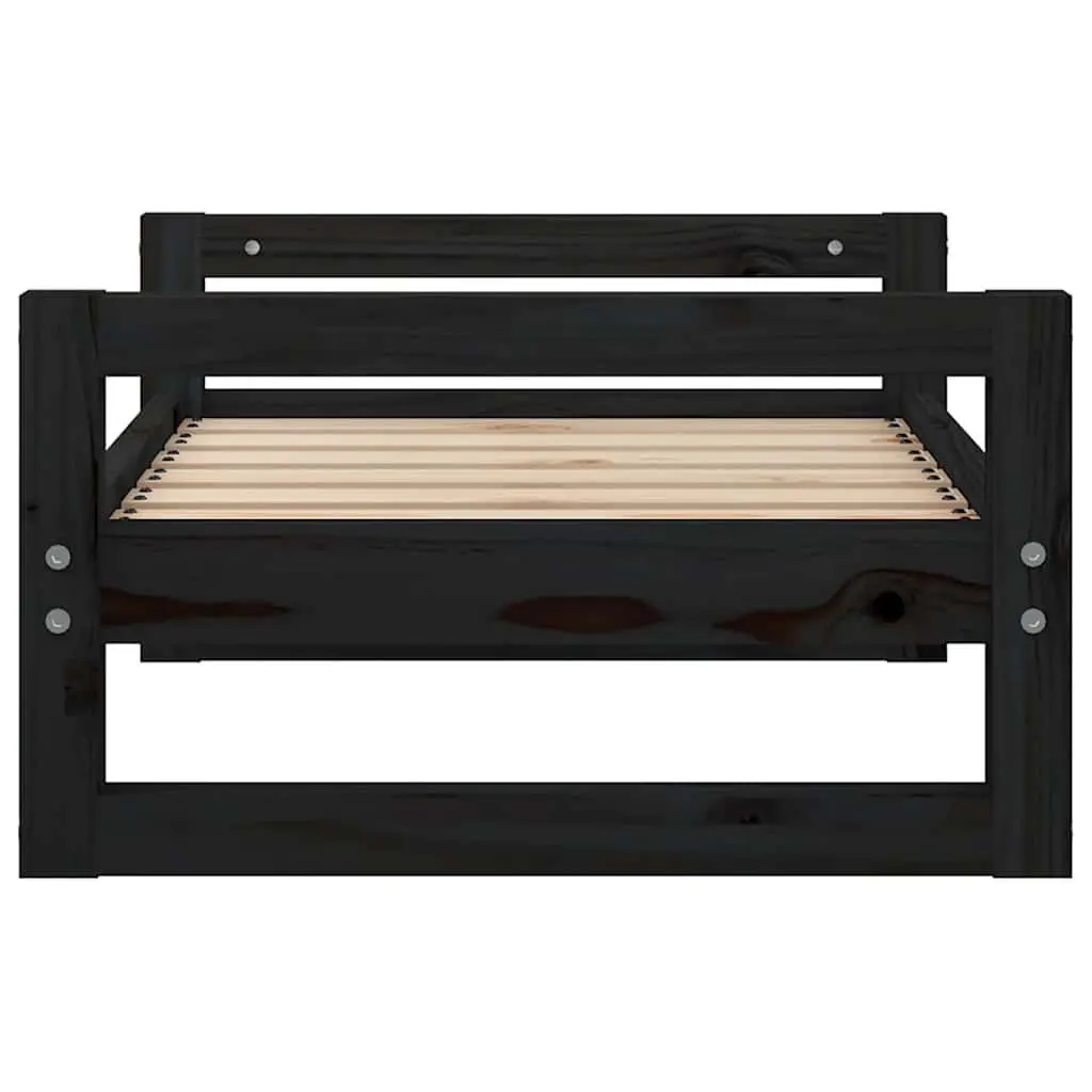 Dog Bed Solid Pine Wood Frame Black Rectangular Minimalist Design Pet Sleeping