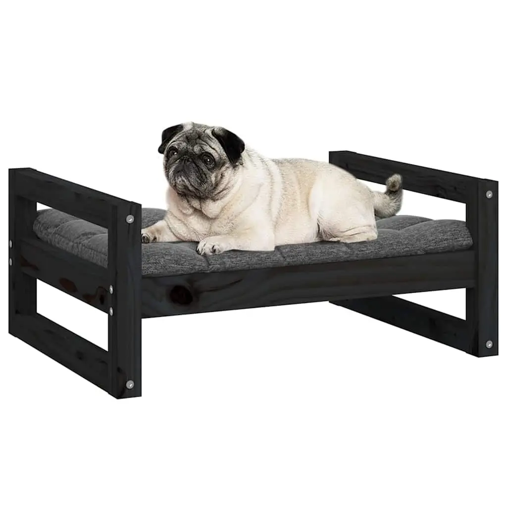 Dog Bed Solid Pine Wood Frame Black Rectangular Minimalist Design Pet Sleeping