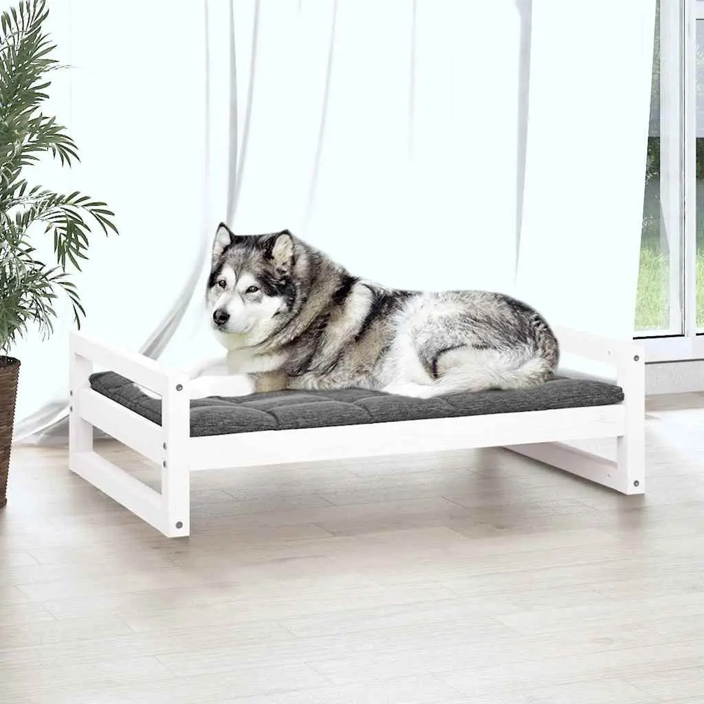 White Rectangular Dog Bed with Pine Frame