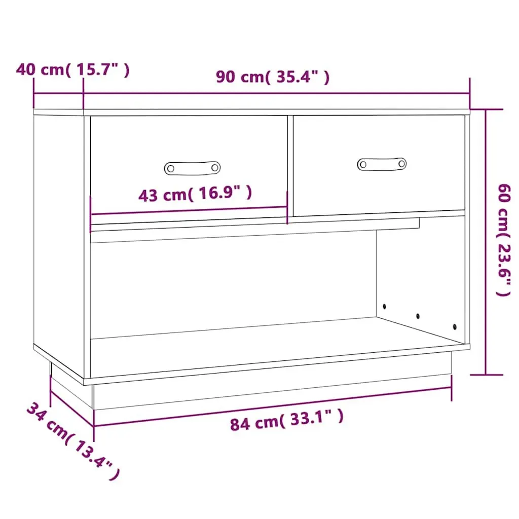 TV Cabinet Living Room 90x40x60 cm Brown Solid Wood Pine Storage Unit Media Stand
