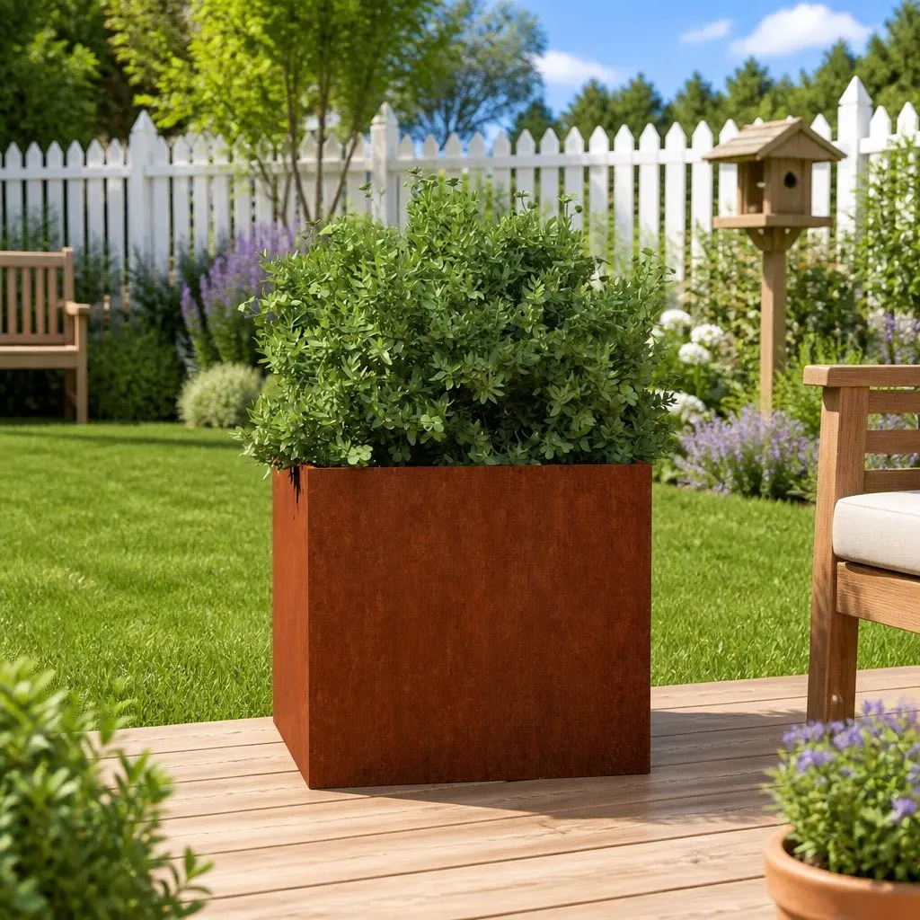 Corten Steel Planter Box Outdoor Garden 32x30x29 cm Brown