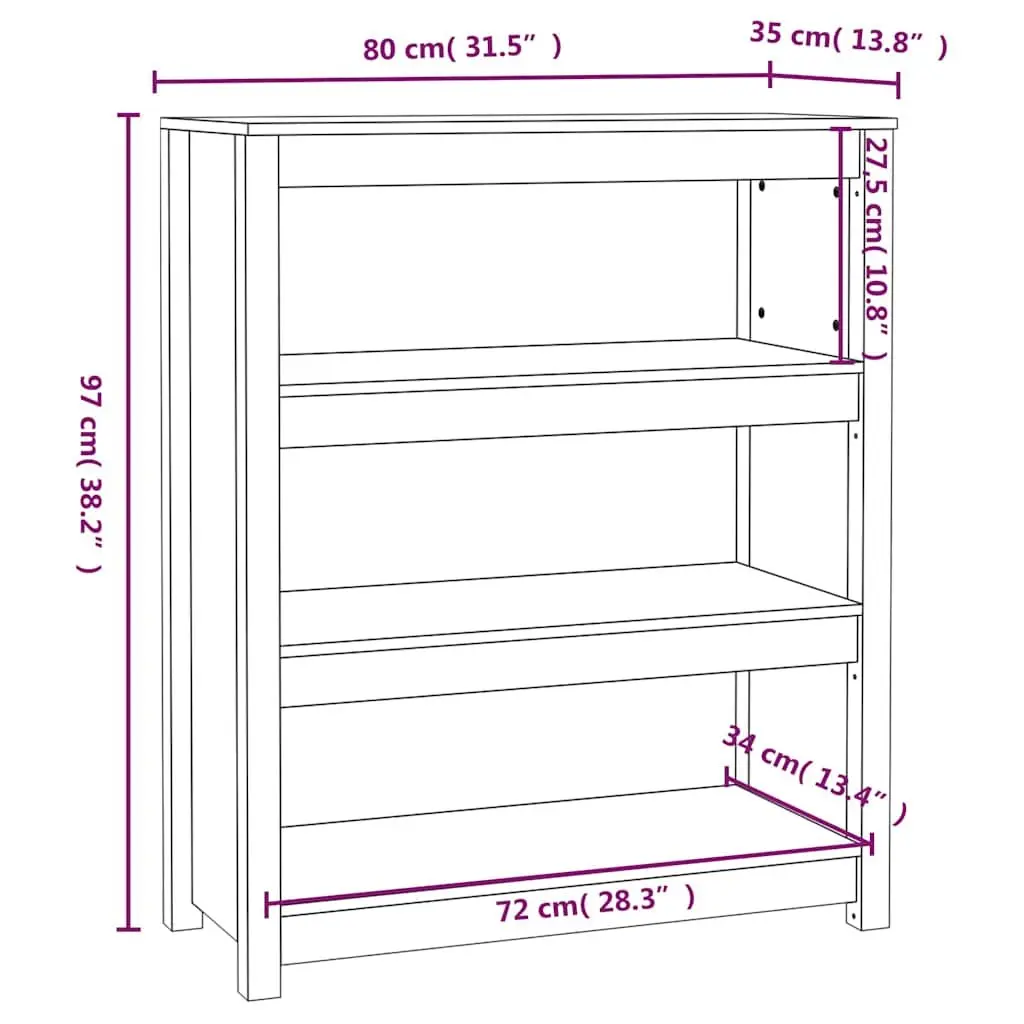 Solid Wood Pine Book Cabinet Storage Shelf Brown Living Room Bedroom 80x35x97cm