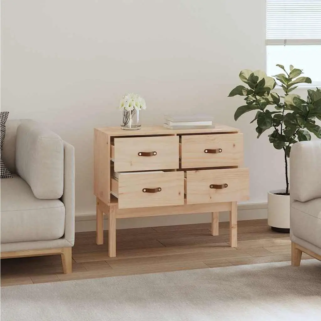 Console Cabinet 90x40x78cm Solid Pine Wood Storage Sideboard with 4 Drawers