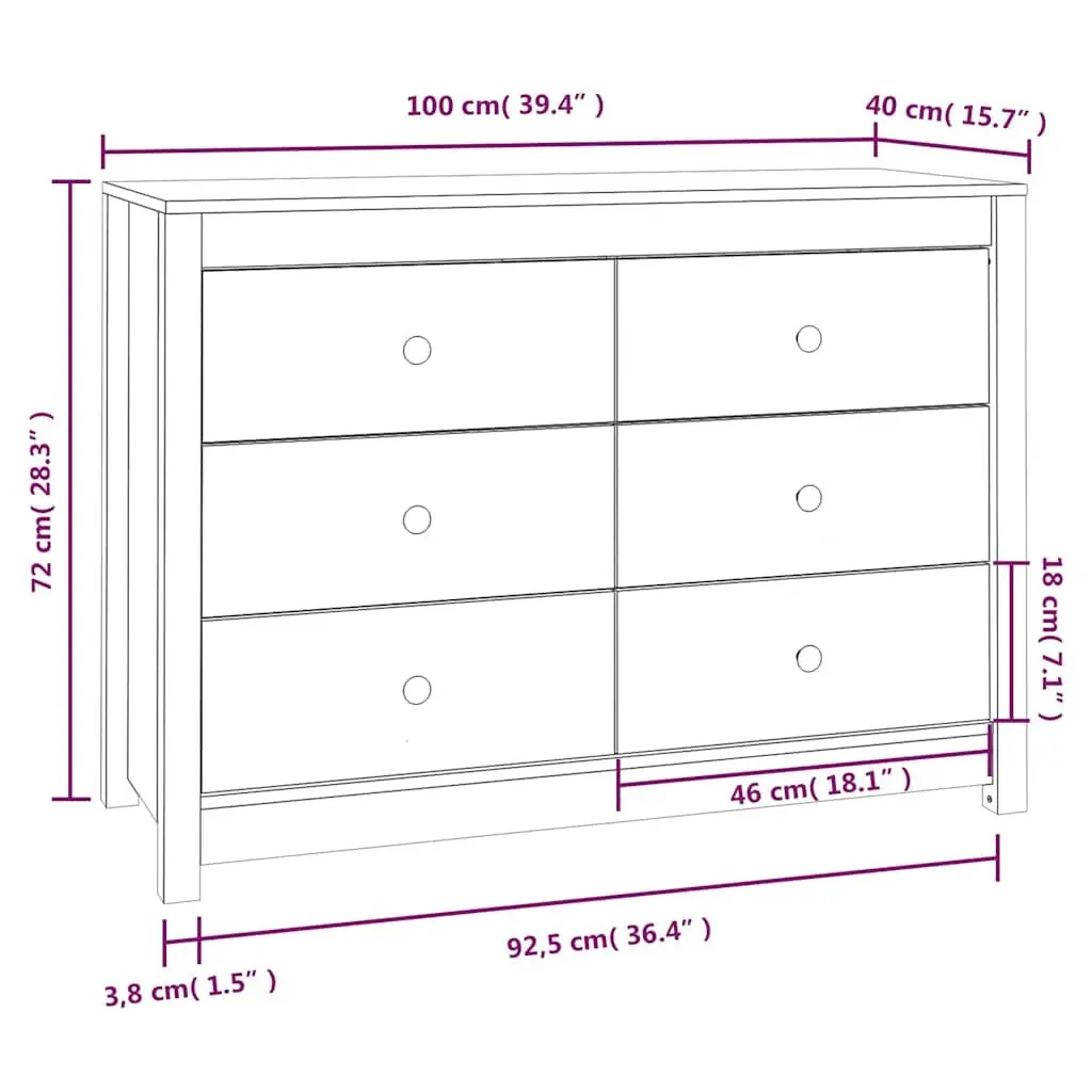 Side Cabinet for Home 100x40x72cm Brown Solid Wood Pine Storage Drawers