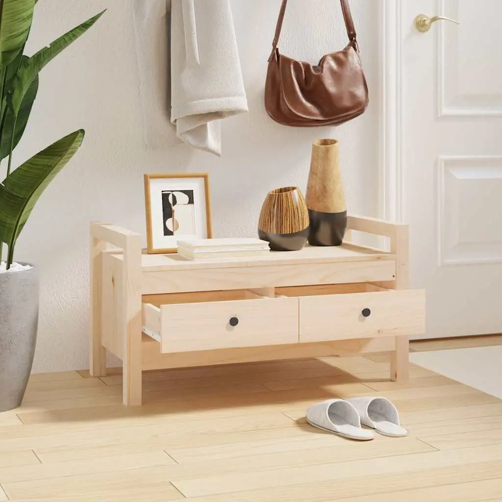 Hall Bench with Storage Drawers Solid Wood Pine Entryway Hallway Furniture