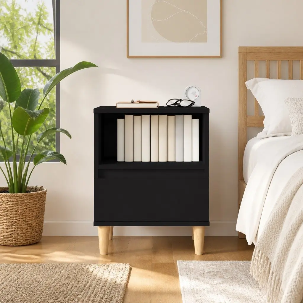 Black Storage Nightstand with Drawer