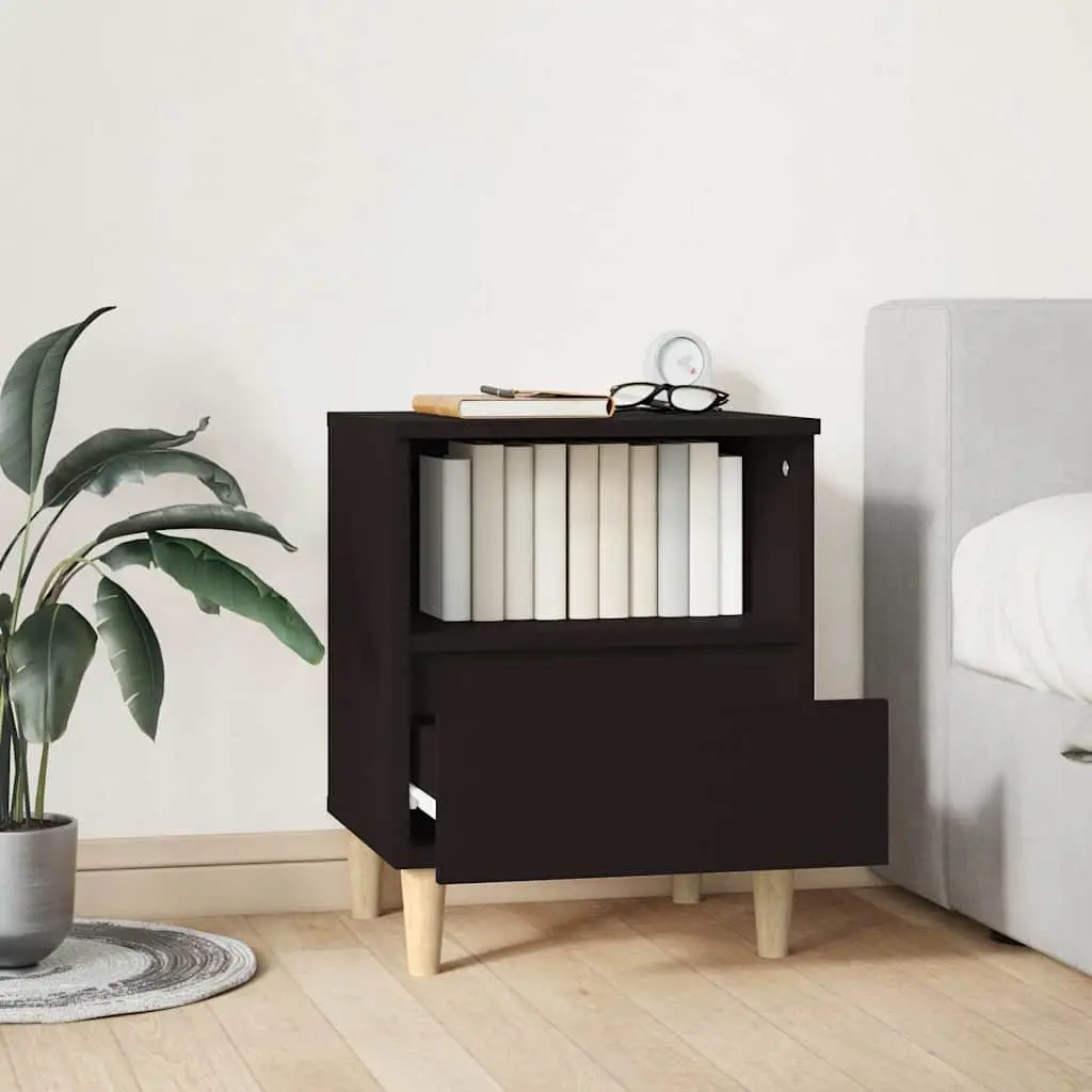 Black Storage Nightstand with Drawer