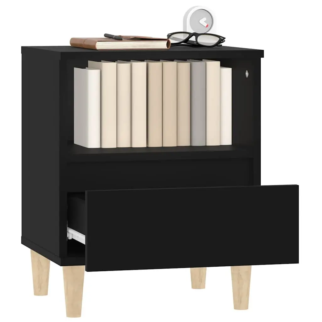 Black Storage Nightstand with Drawer