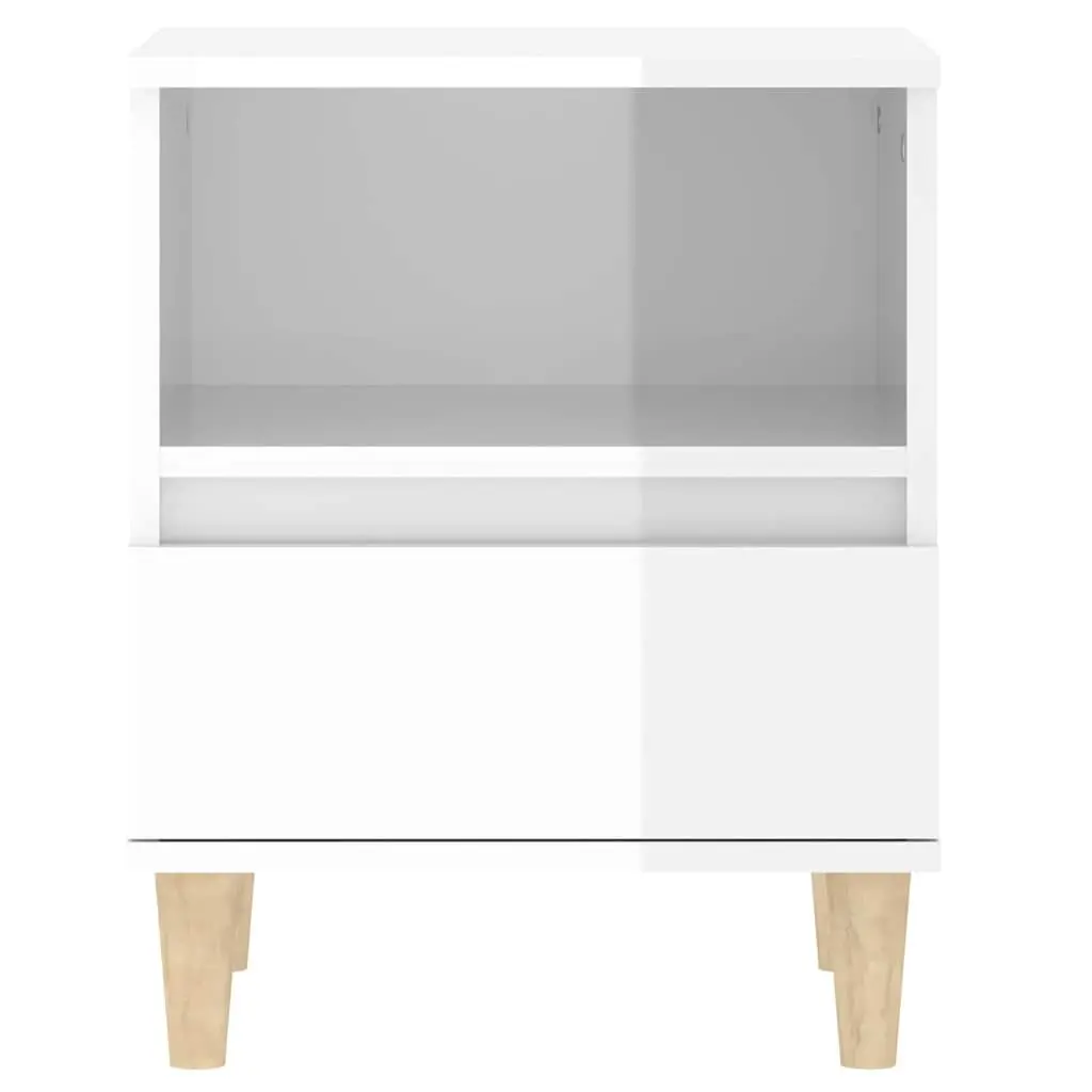 Bedside Cabinet White High Gloss Nightstand Storage Drawer Wooden Legs Side