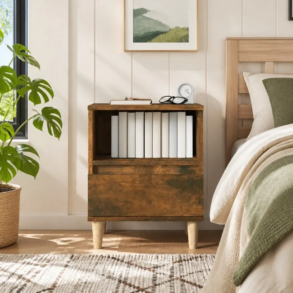 Brown Bedside Cabinet with Drawer