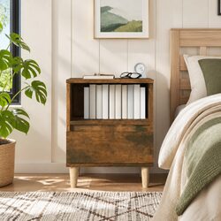 Specifications for a Brown Bedside Cabinet with Drawer