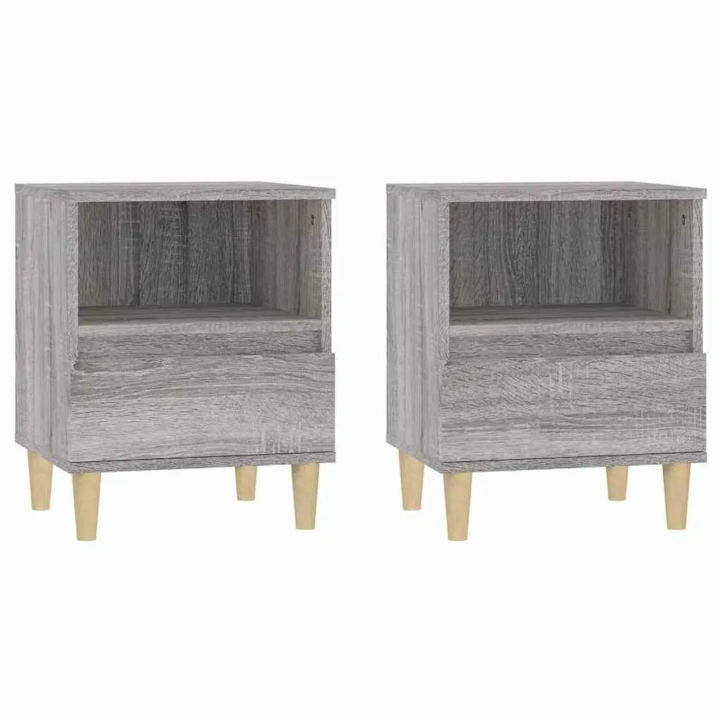 Bedside Cabinets 2 pcs Grey 40x35x50 cm Storage Nightstand Drawers Compartment