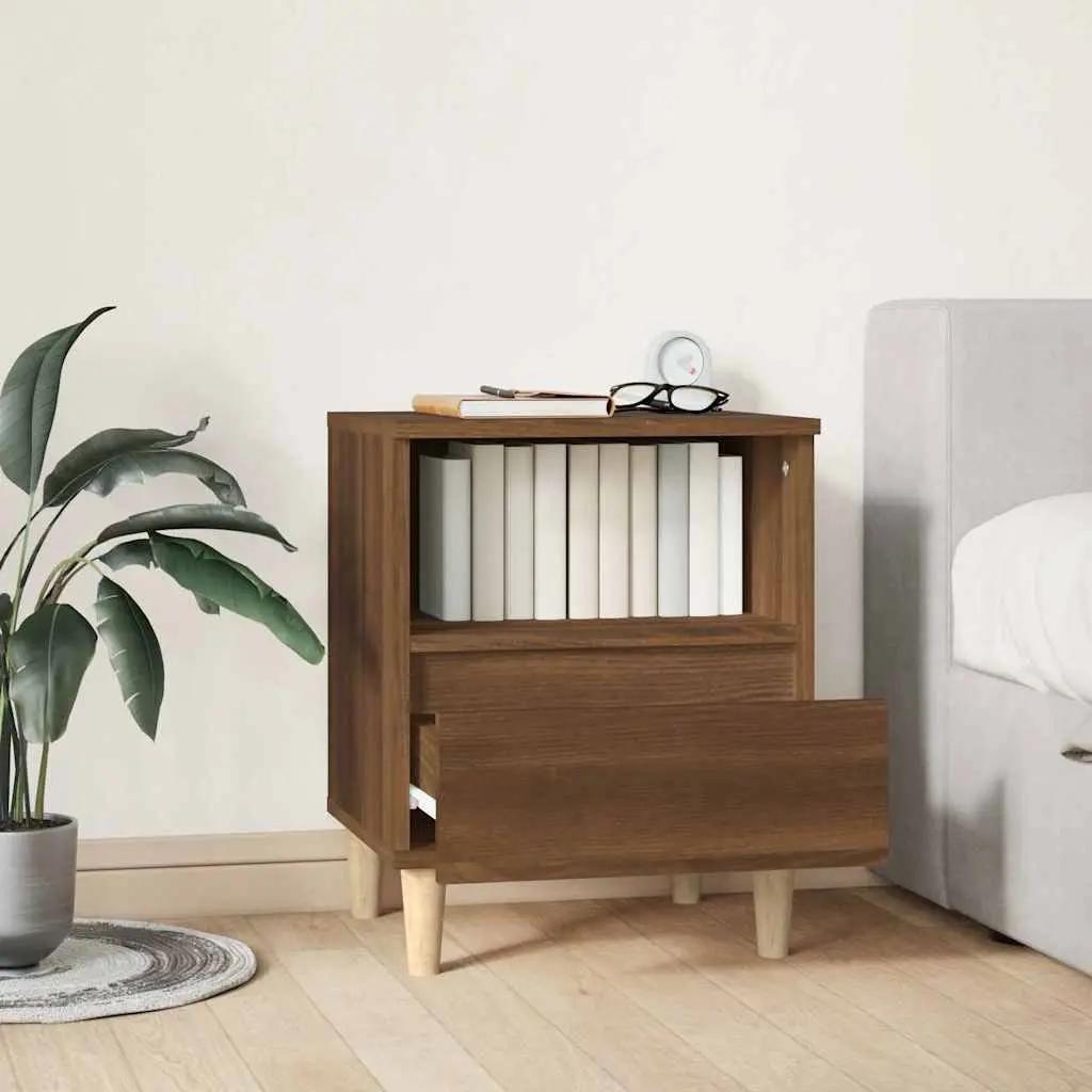 Bedside Cabinet Brown Oak Storage Nightstand Wooden Legs Drawer Compartment