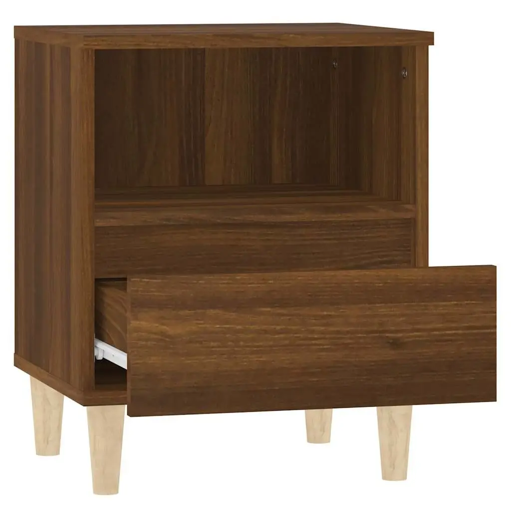 Bedside Cabinet Brown Oak Storage Nightstand Wooden Legs Drawer Compartment